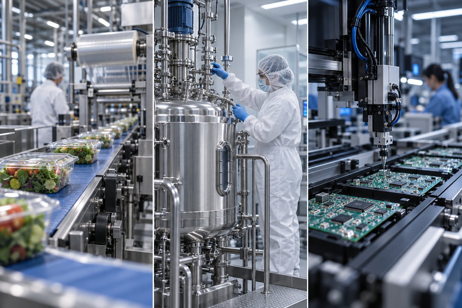 Food packaging, pharmaceutical batch production and electronics assembly